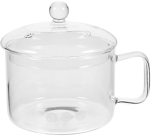 Glas Kochtopf 1500ml mit Deckel, Hitzebeständig für Offenes Feuer | Borosilikatglas, Transparent mit Griff, für Ramen, Desserts, Büro und Kalte Lagerung