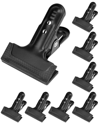 QWORK® Pack of 8 spring clips for photo studio, strong spring clamps, rubber protection, metal, versatile photo camera background clips