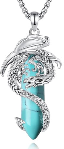 EUDORA Harmony Ball Wikinger Drachen Türkis Kette für Damen Herren, Vintage Drachen Türkis Halskette Anhänger Amulett Energie Gothic Schmuck, Geschenk für Frauen Herren Papa Mutter, Kette 20 +24