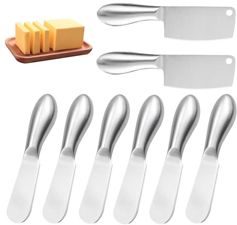 PRITOK 8er Set Edelstahl Buttermesser: Butter-Käse-Spatel, Marmelade Messer, Kleine Brot Creme Messer, Dessertmesser Set für Marmelade Butter Sahne Käse(6x Buttermesser, 2x Käsemesser)