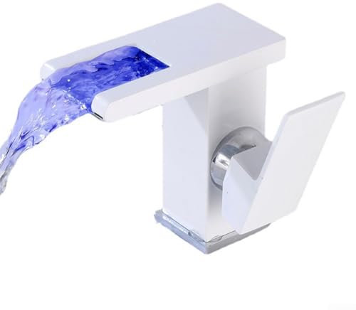 Rubinetto da bagno a cascata a LED, monoforo, miscelatore caldo e freddo, per bagno (bianco)