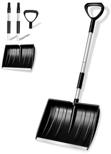 Qcdou Pelle à Neige, 41cm de Large avec Manche Ergonomique en Aluminium et Poignée en D, Pelle à Neige d'hiver, Chasse-Neige, Pelle a Neige Aluminium, Bêche Parfaite en Hiver (B-Noir)