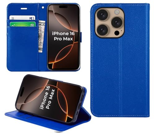 DN-Technology For iPhone 16 Pro Max Case Flip Wallet [Card Holder] BLUE | Magnetic Closure, Kickstand, PU Leather Shockproof Phone Cover 6.9 inch, BLUE