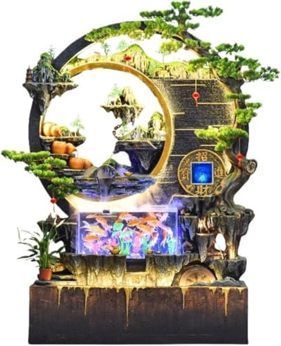 QIANMEI Home Decorative Fountain Fountain Large Floor Standing Fountain With Rockery, With LED Lights,Entrance Water Feature Wall Screen, Living Room Floor Decorative Ornaments(Small)