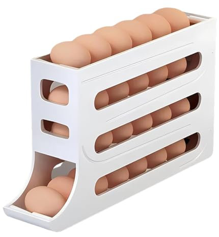 IKOPFLN 1 PCS Dispenser Automatico Per Uova A 4 Livelli Salvaspazio Per L'organizzazione Del Frigorifero E Del Piano Di Lavoro - Organizer Portauova In Plastica Resistente (Bianco)
