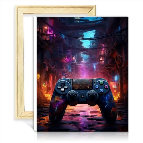 TANGFEIY Ölgemälde, Malen nach Zahlen-Set, Gamecontroller, digitales Ölgemälde zum Selbermachen für Erwachsene, Wanddekoration, Geschenke mit Rahmen (30 x 40 cm)