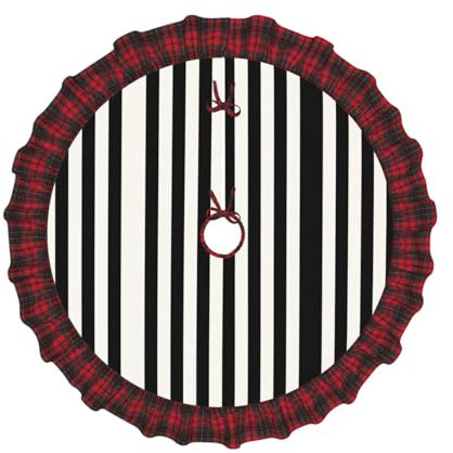 Strisce bianche e nere stampa albero di Natale gonne stuoia con per Merry Christmas Party Rustico Vintage Decorazioni