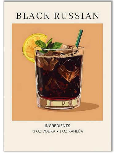 Happymotive – Premium Cocktail Poster wahlweise in DIN A3 oder DIN A4 – Premium Druck auf 300g Papier – Wanddekoration für Bar, Küche und Homebar, Office ohne Rahmen Black Russian A4