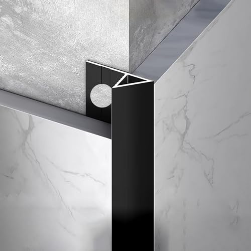 Raouoae Kantenschutz Fliesenprofil Aus Eloxiertem Aluminium Für Wand Und Boden 2 Stück* 125 cm Endleiste Eckkante Fliesenschiene Für Bad, Küche Und Wohnzimmer(Black,Width:10mm)