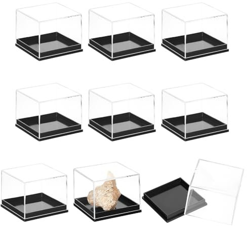BENECREAT 10-teilige quadratische Probenvitrine, 3.9x3.9cm Probenpräsentationsboxen mit Klappdeckeln, Kunststoffvitrine für Sammlerstücke, Actionfiguren, Pflanzen, Mineralien und Steine