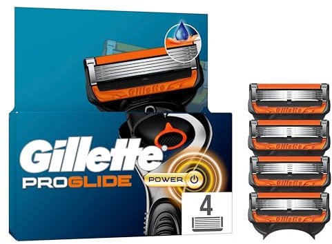 Gillette Proglide Power Klingen, 4 Original Ersatzklingen, Rasierklingen Herren, 2x Gleitstreifen vor und nach den Klingen und EverGlide Gleitstreifen für unglaubliche Gründlichkeit und Komfort