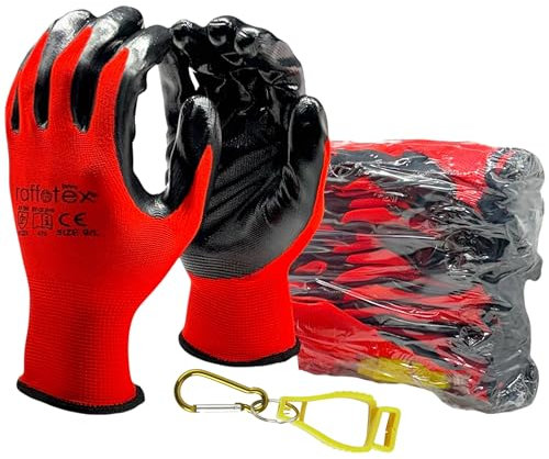 raffotex Guanti da Lavoro Multipack da 24 Paia con Palmo in Nitrile Taglia 9/L | 2 Clip Incluse | Resistenti Antiscivolo Traspiranti | Ideali per Edilizia Meccanica Giardinaggio