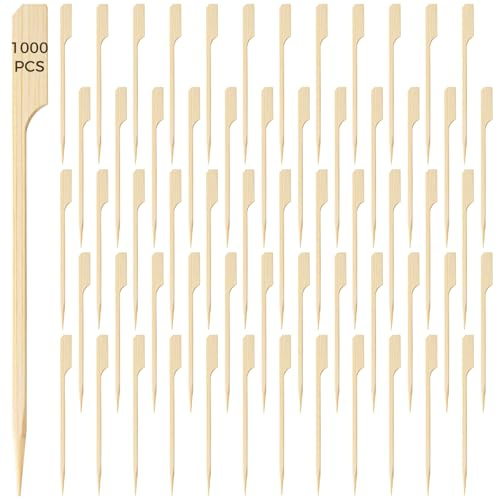 Holzspieße zum Grillen, 1000 Stück, 8,9 cm, flach für Stabilität und scharf zum einfachen Durchstechen von Lebensmitteln