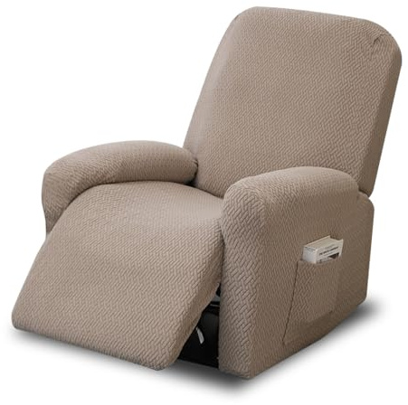 CAAGGMM 4-Teilig All-Inclusive Sesselbezug, Stretch Relaxsessel Bezüge, Split Set Sofabezüge mit Taschen, Freizeitstuhlbezug, Elastischer Massagestuhlbezug, für Freizeitstühle(Graubraun)