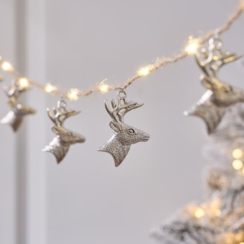 Lights4fun Set of 9 Silver 2D Stag Heads Micro Lights
