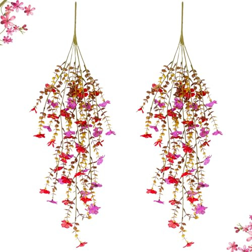 FOSDICK 2 Piezas Planta Artificial Colgante Decoracion Otoño Flores Artificiales Colgantes Adornos Otoño Plantas Artificiales Colgantes para Interior y Exterior Autumn Decoration Casa Jardín Porche