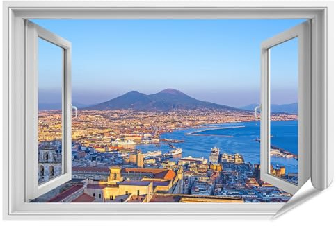 bilderfelix Poster Vista dalla finestra di Napoli e del Vesuvio sullo sfondo - Poster 130x90 cm