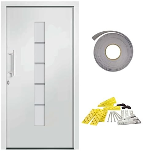 Tidyard Porta d'ingresso in Alluminio e PVC, Design Elegante, Dimensioni 100x200 cm, vetri isolanti, Serratura di Sicurezza a 5 Vie, per abitazioni e uffici