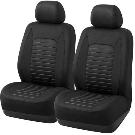 AUTOYOUTH Universal Autositzbezüge Vordersitze Schwarz – Atmungsaktives 3D-Sandwich-Mesh & Vogelaugen-Stoff – Sitzschoner mit Airbag-Öffnung & klick-Verschluss