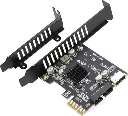 PCIe zu 20Pin + Type-E Interne Karte, RIITOP PCI-e x1 zu (19+1) Pin USB 3.0 Socket und USB C Type-e (A Key) Frontpanel Header Expansion Adapter 5Gbps