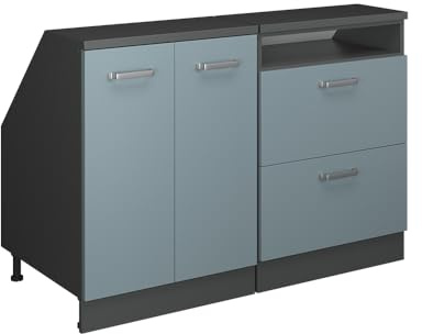 Vicco Küchenschrank für Dachschrägen R-Line, Blau-Grau, 120 cm 2er Set Schrankkorpuss 60 cm Tiefe, geeignet für schräge Wände und Variable Küchenmontage