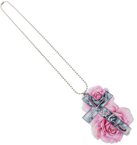 PRETYZOOM Hängedekoration für Autorückspiegel mit Kreuz und Rosenblüte aus Kunststoff Dekorativer Effekt Bruchfest als Weihnachtsschmuck für Auto Innenraum