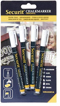Package of: 4 Markers Liquid Chalk Securit Tip 1 x 2 mm White