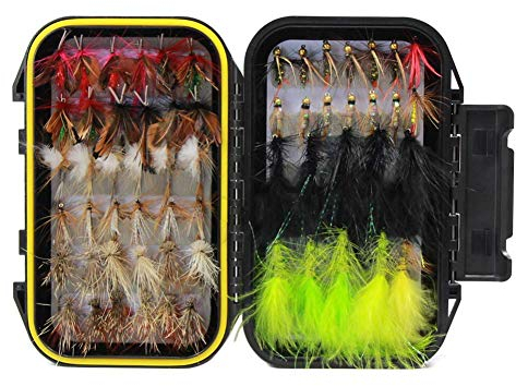 Croch Fliegenfischen Sortiment handgebunden Fliegen Forellen Köder Angel Imitate Kunstköder Saibling mit wasserdichte Box