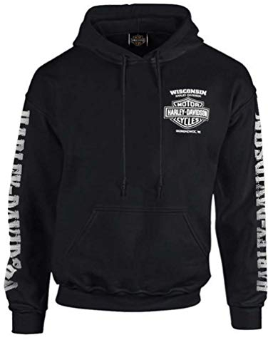 Harley-Davidson Herren Kapuzenpullover mit Blitz-Wappen, Schwarz - Schwarz - X-Groß