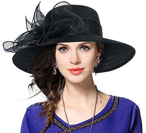 VECRY Women Oaks Derby Church Baptism Dress Tea Party Wedding Hats (Black)