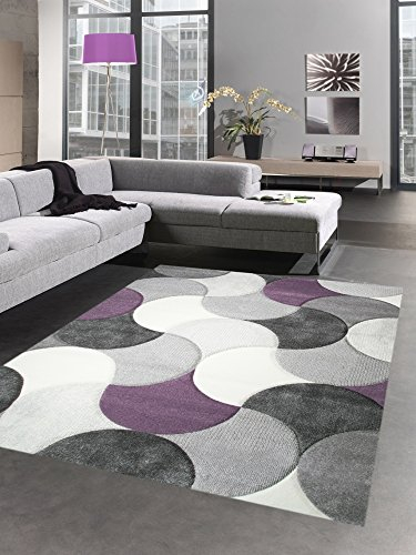 CARPETIA Designer Teppich Wohnzimmerteppich Kurzflor Tropfen lila grau Creme Größe 120x170 cm
