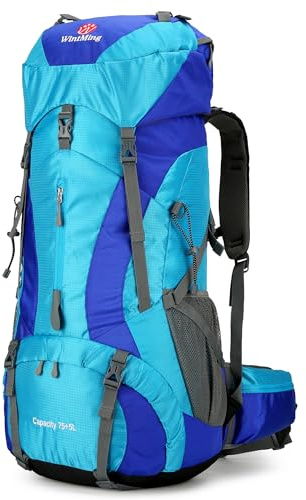 WintMing 75L Hiking Backpack with Rain Cover Waterproof Camping Backpack Shoes Warehouse for Men Women