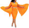 VERWIN Long Sleeve Round Neck Patchwork Plain Women's Bodycon Dress Flare Sleeve Midi Dress (Medium, Orange)