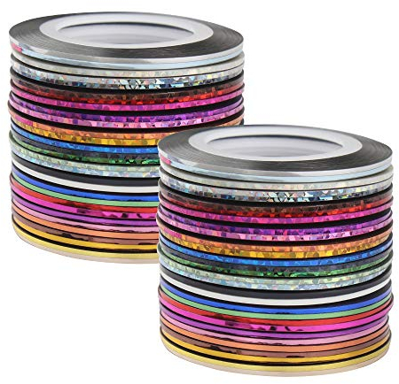 Dadabig 60 Rotoli di Striscia per Unghie 30 Colori Nastro Adesivo per Nail Art Nastro Colorato della Striatura per Decorazione Unghie Naturali e Finte,Fai da Te Attrezzatura Arte Unghie