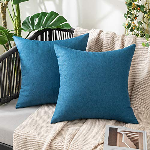 MIULEE 2er Set Wasserdicht Kissenbezug Outdoor Sofakissen Dekokissen Modern Kissenbezüge Dekorativ Kissenhülle Deko aus Polyster Leinen-Optik für Garten Sofa Wohnzimmer Bett 45x45 cm Navy Blau