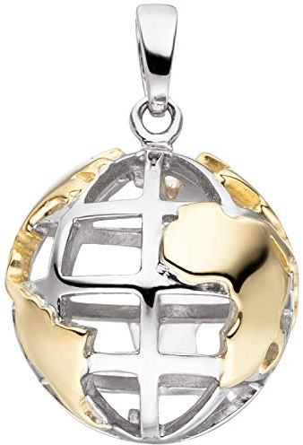 Jobo Damen-Anhänger Weltkugel aus 925 Sterling Silber Bicolor vergoldet