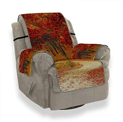 A.Monamour Sofabezug Sofaüberwurf Sesselschoner Bunte Herbst Orange Wald Straße Gelb Verlässt Naturlandschaft Samt Sesselbezug Sesselhusse Sessel Abdeckung Sesselschutz Stuhl Abdeckung Stuhlschutz