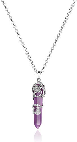 Thajaling Collier pendentif en argent avec fleur en argent Collier pendentif en pierre de cristal violet naturel