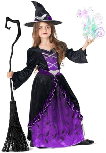 Morph Costume Strega Bambina - Vestito Halloween per Bambina, Abito Strega per Feste, Compleanni e Party di Halloween, 3-4 anni