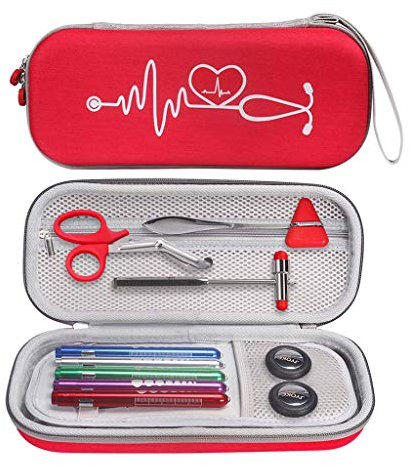 SHOTAY Aufbewahrungstasche, Eva Tragbare Reisetasche Shell Organizer Bag für 3M Classic III Stethoskop Zubehör Aufbewahrungsbox Rot