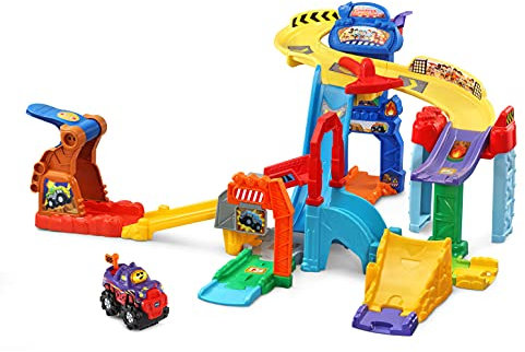 VTech - Tut Tut Bolides, Maxi Circuit Cascades avec Voiture Diego Super Turbo, Circuit Voitures Enfant, 4 Zones Magiques, Cadeau Garçon et Fille de 1 an à 5 Ans - Contenu en Français