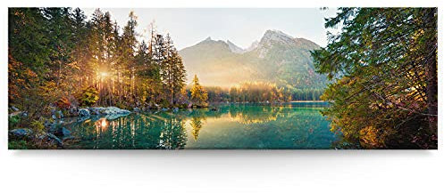 BilderKing Wandbild Wasserfall Hintersee Bayern - 150cm x 50cm Leinwand auf 4cm Keilrahmen