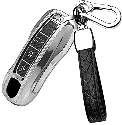 HIBEYO Samrt Coque de Protection en TPU pour clé de Voiture Porsche Macan Boxster Carrera Taycan 911 971 Panamera Cayenne Boîte à clés de Voiture Argenté