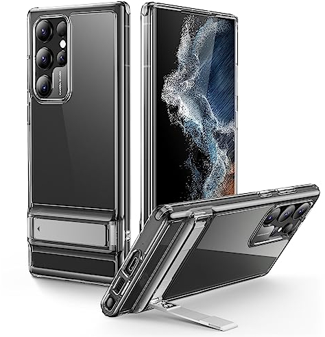 ESR Cover con Cavalletto Metallico, compatibile con Samsung Galaxy S22 Ultra (6.8 pollici) (2022), Cavalletto versatile e brevettato, Custodia dal retro trasparente e resistente ai graffi, Trasparente