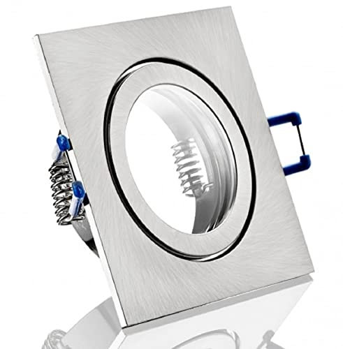 LC-Light IP44 Aluminium Feuchtraum Badezimmer Einbaustrahler mit Klickverschluß, Gummidichtung Spritzwassergeschützt geeignet für MR16/GU10 LED/Halogen 12V GU5.3/230V GU10 (Eisengebürstet Eckig)