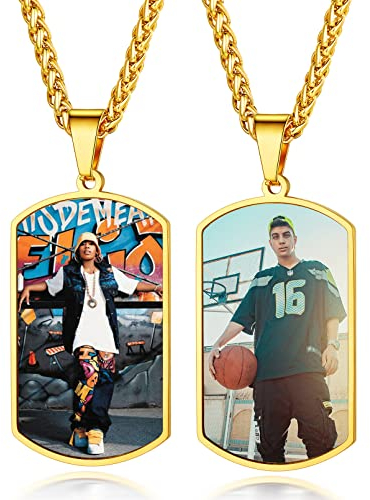 Custom4U Colgante Personalizado Hombre Placa Acero Inoxidable 316L con 2 Fotos Chapa Rectangular Joyería Moderna Compromiso Día Valentín