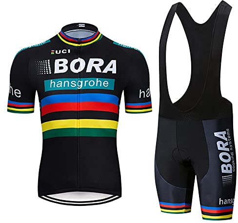 Linarun Herren Radtrikot Set Fahrradtrikot Kurzarm + Radlerhose mit 5D Sitzpolster Rennrad Trikot Fahrradbekleidung Atmungsaktiv und Schnell Trockend (Schwarz,S)