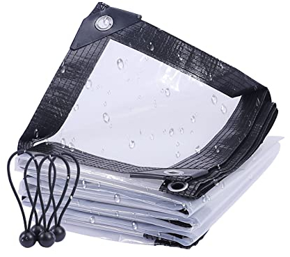 FoundGo Bâche Transparente avec Oeillets 3x5m, Bâche imperméable en matériau PE, résistante à la Pluie pour l'extérieur, avec 4 Cordon élastique