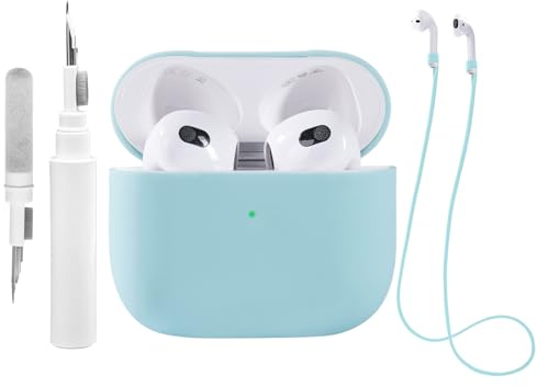 Teyomi Funda de Silicona Compatible con AirPods 3 con Kit de Limpieza, Funda Protectora Compatible con Apple AirPods 3 con Correa Deportiva, Funda Suave para Airpods 3 (Azul Claro)