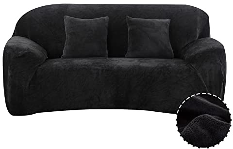 Treer Sofa Überzug Samt 1 2 3 4 Sitzer, Feste Farbe Sofaüberzug Stretch Sofabezug Elastisch Universal Schonbezug Sofa Antirutsch Sofa Hussen Spandex Sofaschoner Sofahusse (Schwarz,3 Sitzer)